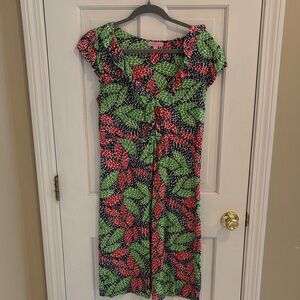 Lilly Pulitzer Leaf Print Dress silk and cotton size large